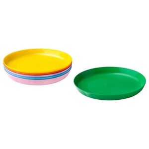 2 Packs Colorful Plastic Plates - Set Green, Yellow, Pink, Blue & Purple